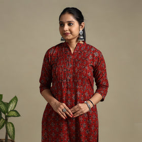 Red Block Print Natural Dyed Cotton Straight Ajrakh Kurta