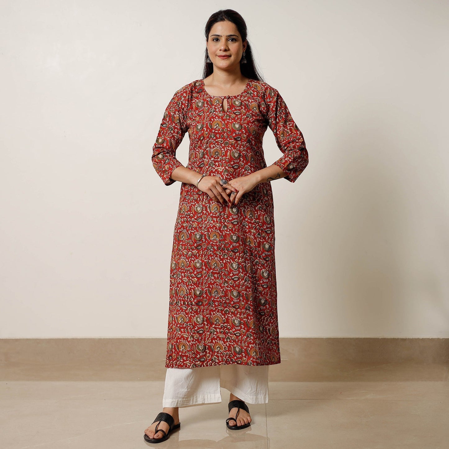 Red - natural dyed cotton straight bagru kurta 02