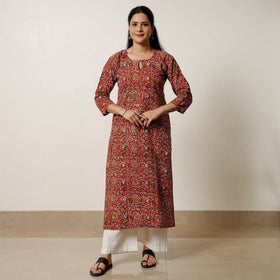 Red - natural dyed cotton straight bagru kurta 02