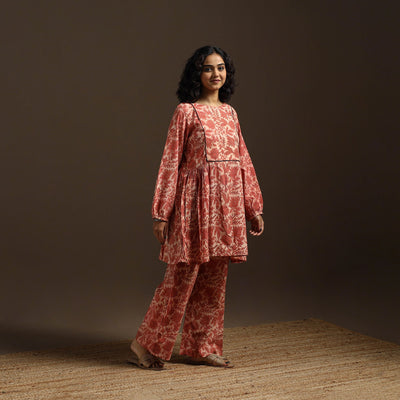 Red - natural dyed cotton vanaspati bagru co-ord set 10