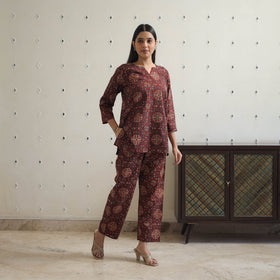 Red - printed cotton co-ord set 01 - handcrafted