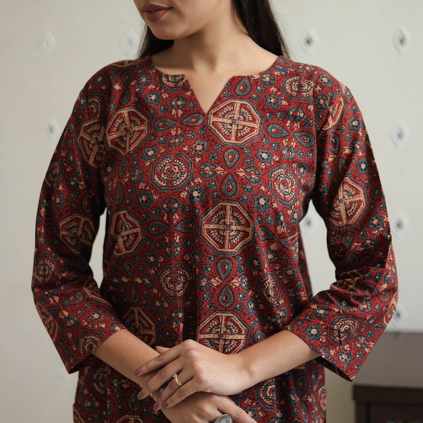 Red - printed cotton co-ord set 01 - handcrafted