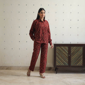 Red - printed cotton co-ord set 06 - handcrafted