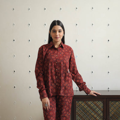Red - printed cotton co-ord set 06 - handcrafted