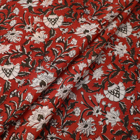 Red Block Printed Cotton Bagru Kalamkari Fabric