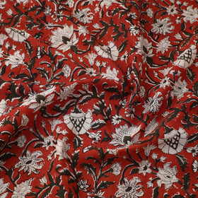 Red Block Printed Cotton Bagru Kalamkari Fabric