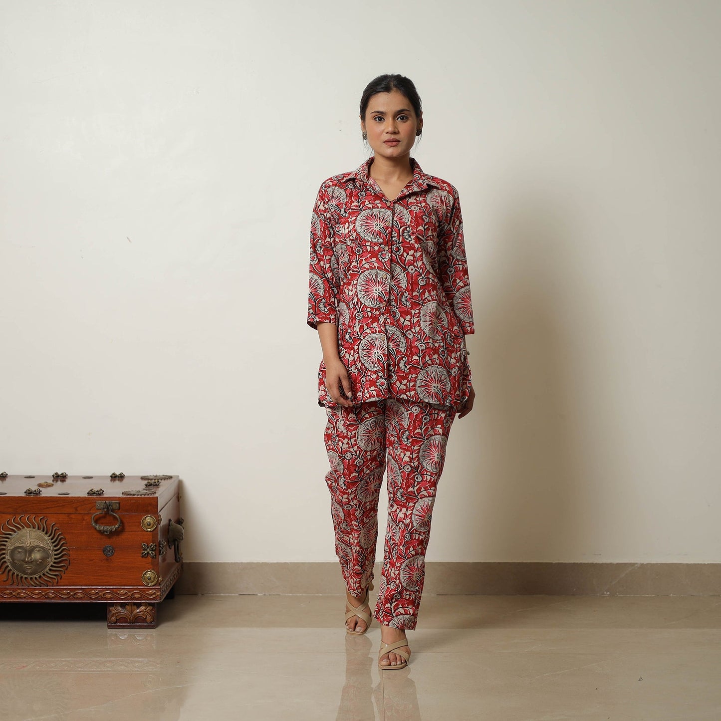 Buy Red Block Print Cotton Bagru Co-Ord Set 