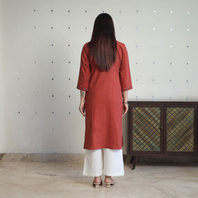 Shop Red Block Printed Cotton Straight Ajrakh Kurta Online