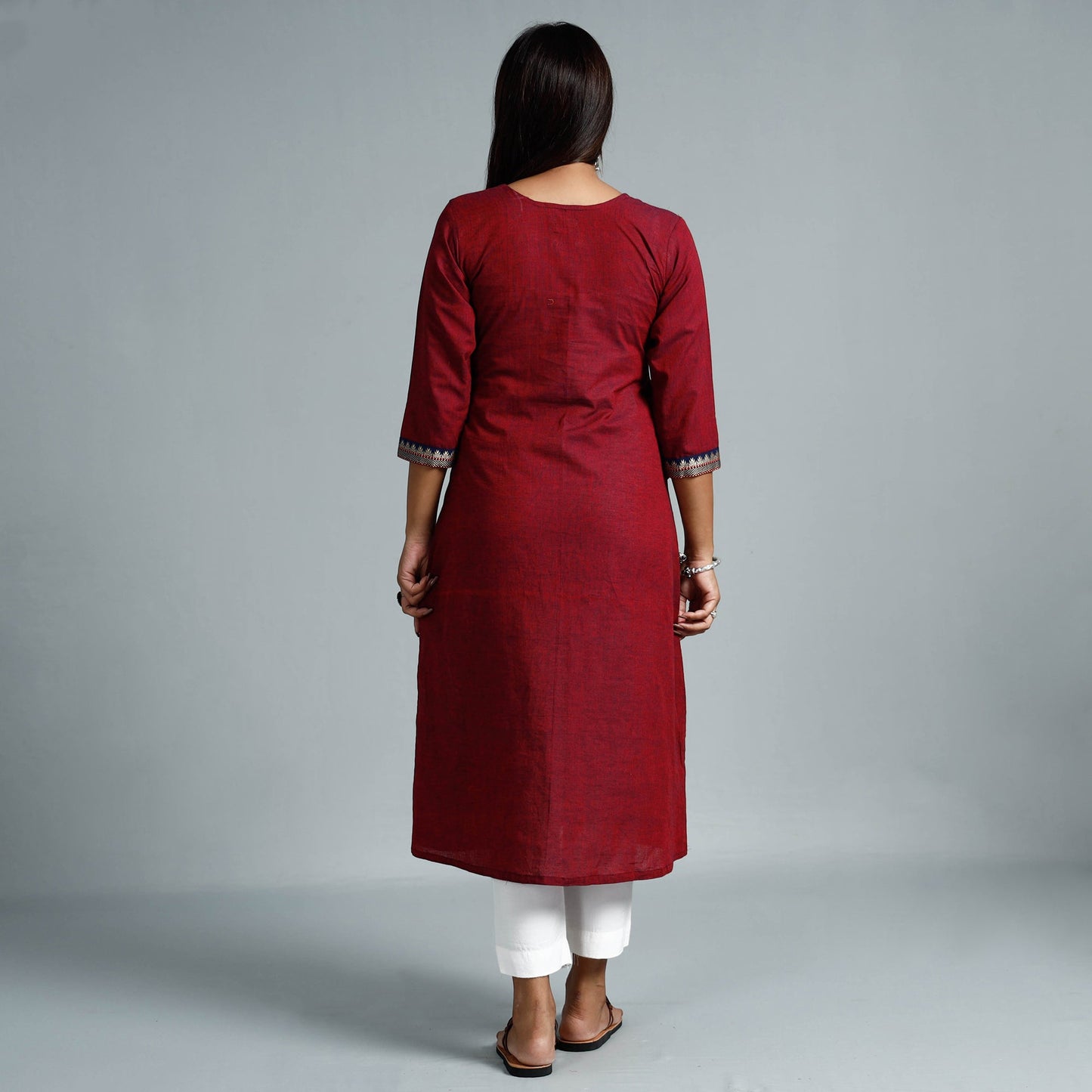 Red & blue dharwad cotton long kurta - handcrafted