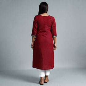 Red & blue dharwad cotton long kurta - handcrafted