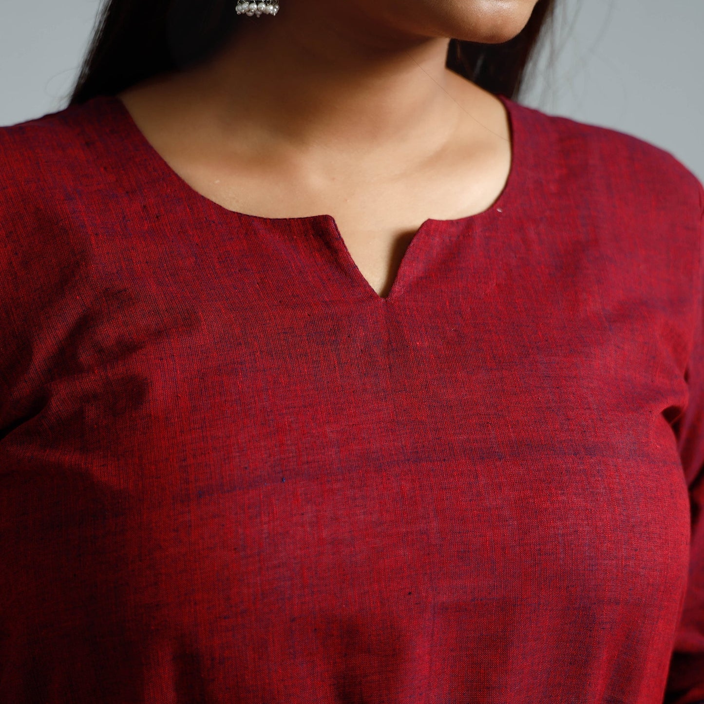Red & blue dharwad cotton long kurta - handcrafted