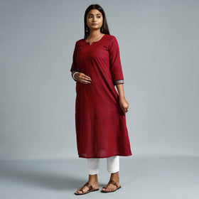 Red & blue dharwad cotton long kurta - handcrafted