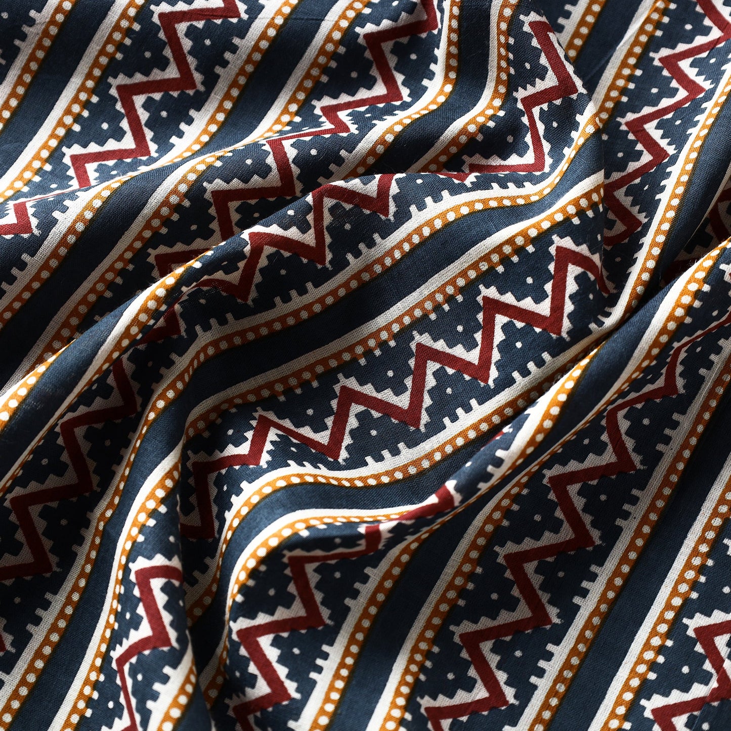 Red & Blue Striped Pattern Jaipur Print Cotton Fabric 