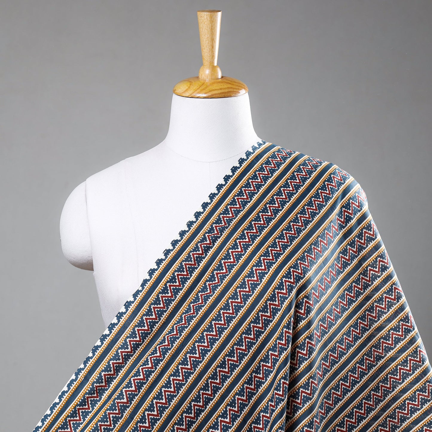 Red & Blue Striped Pattern Jaipur Print Cotton Fabric 