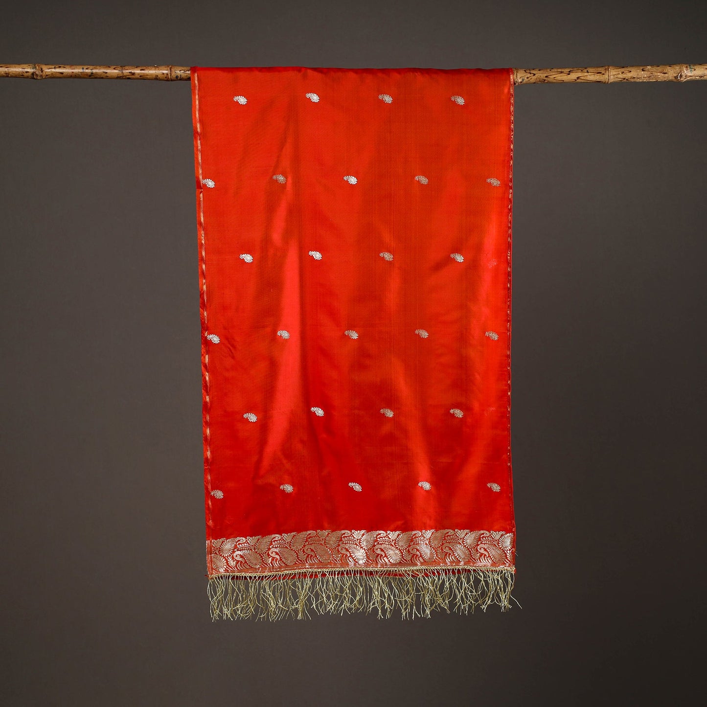  Red Brocade Handloom Pure Silk Banarasi Stole
