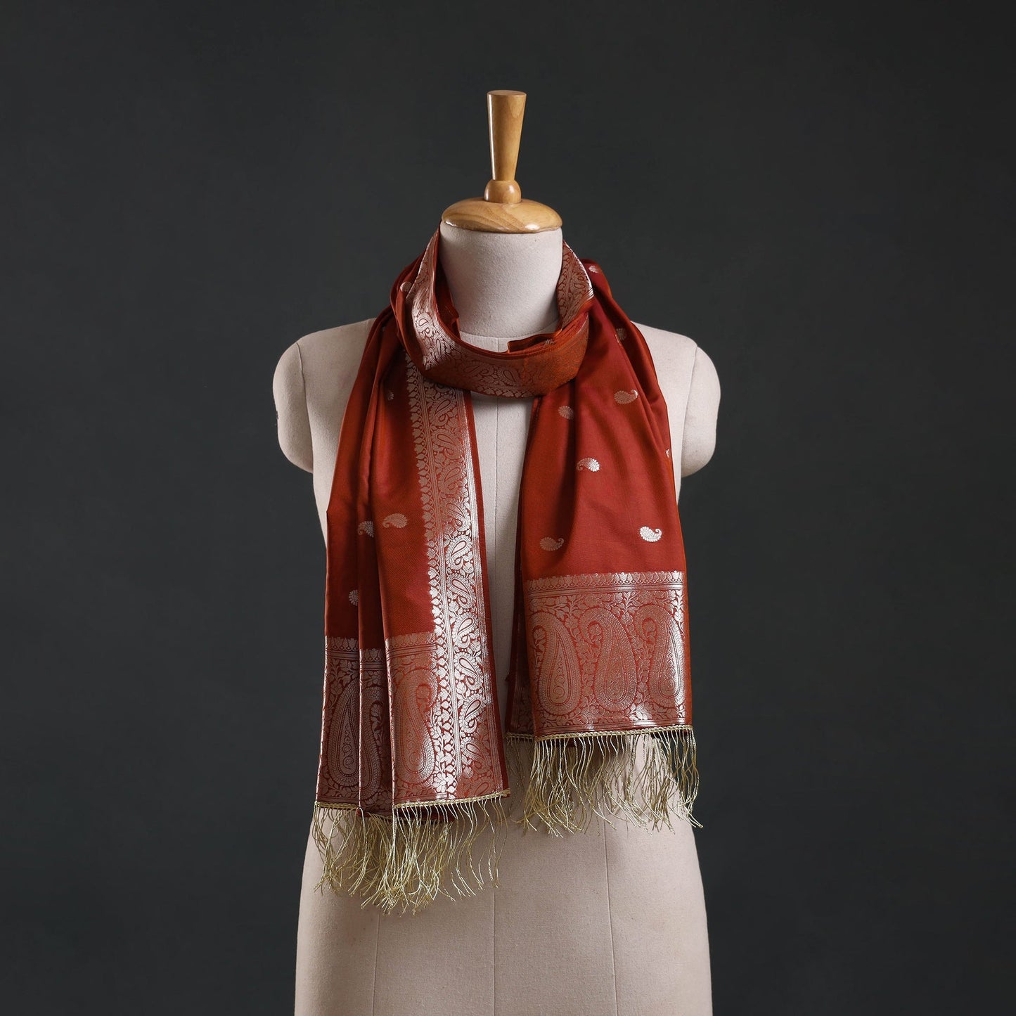 Brocade handloom semi silk banarasi stole 01 - handcrafted