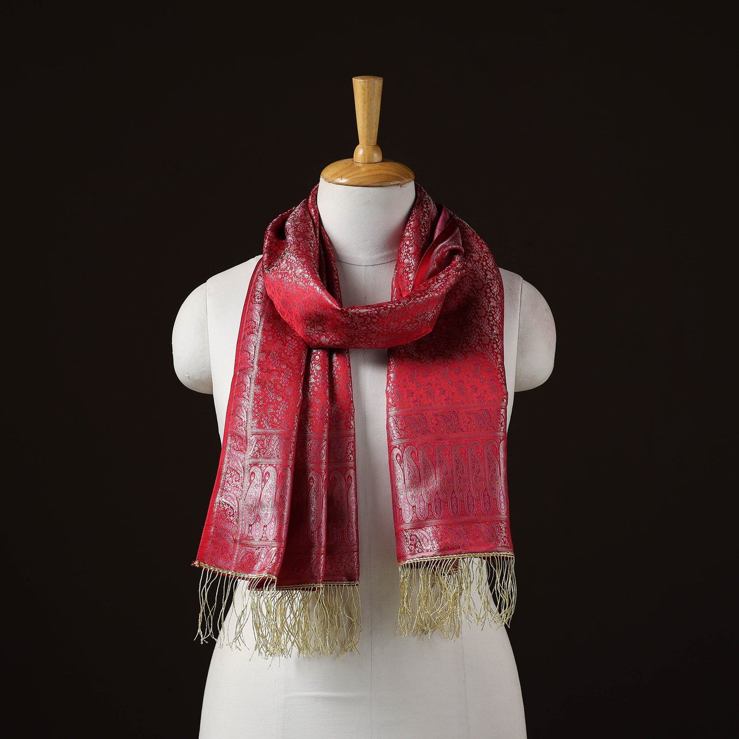 Brocade handloom semi silk banarasi stole 13 - handcrafted