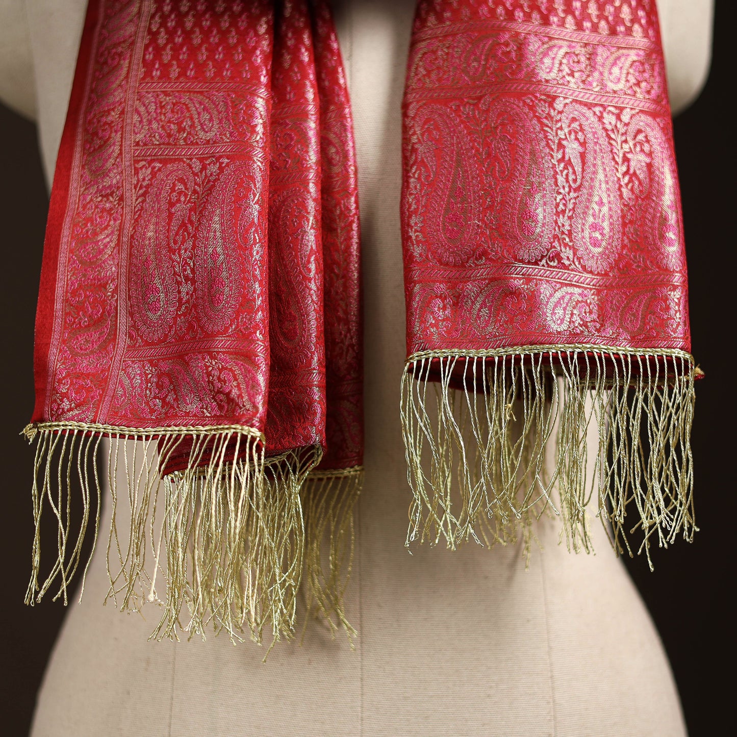 Brocade handloom semi silk banarasi stole 17 - handcrafted