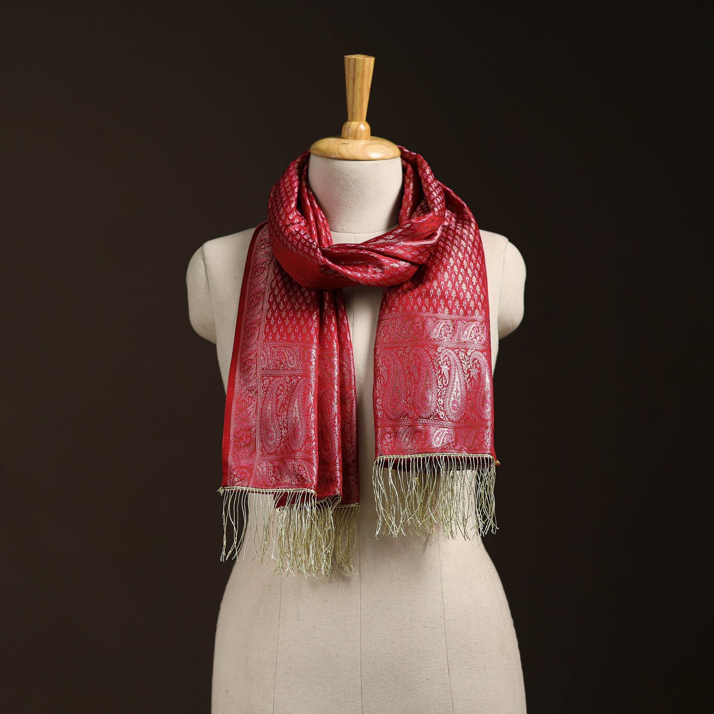 Brocade handloom semi silk banarasi stole 17 - handcrafted