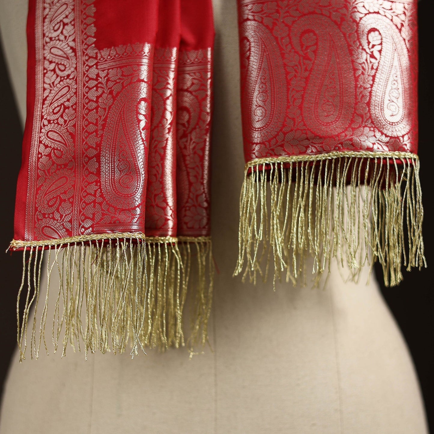 Brocade handloom semi silk banarasi stole 22 - handcrafted