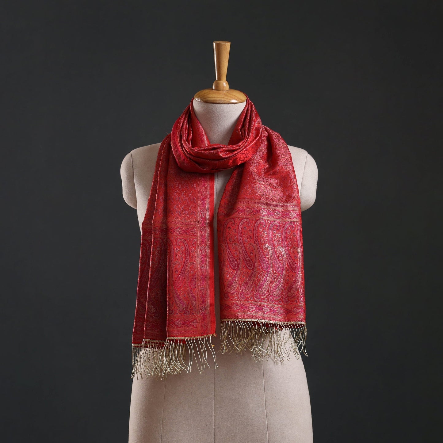 Brocade handloom semi silk banarasi stole 32 - handcrafted
