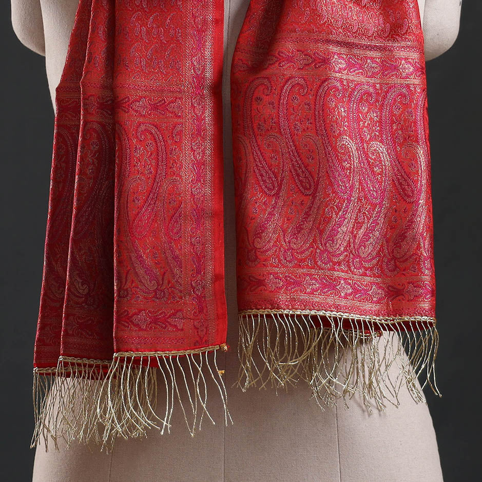 Brocade handloom semi silk banarasi stole 32 - handcrafted