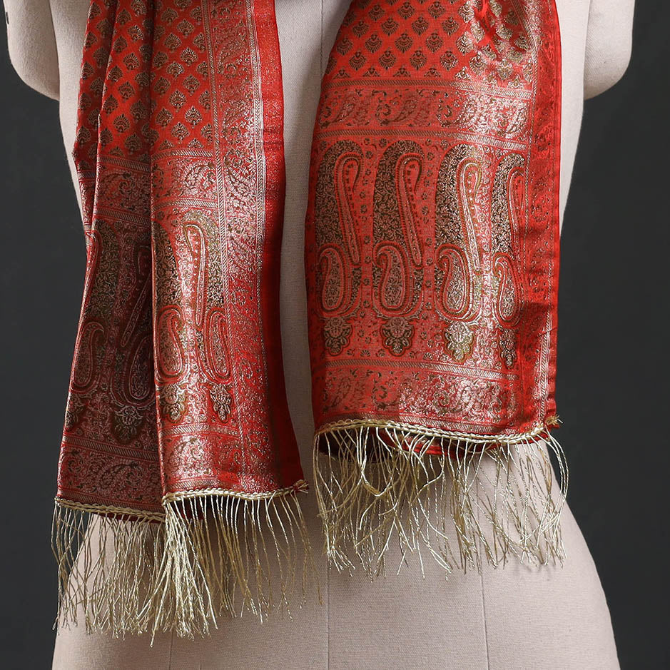 Brocade handloom semi silk banarasi stole 33 - handcrafted