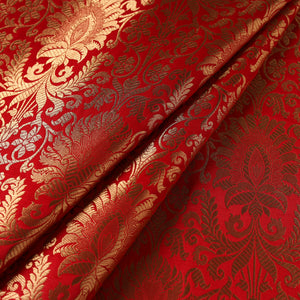 Red - brocade silk banarasi fabric 13 - handcrafted