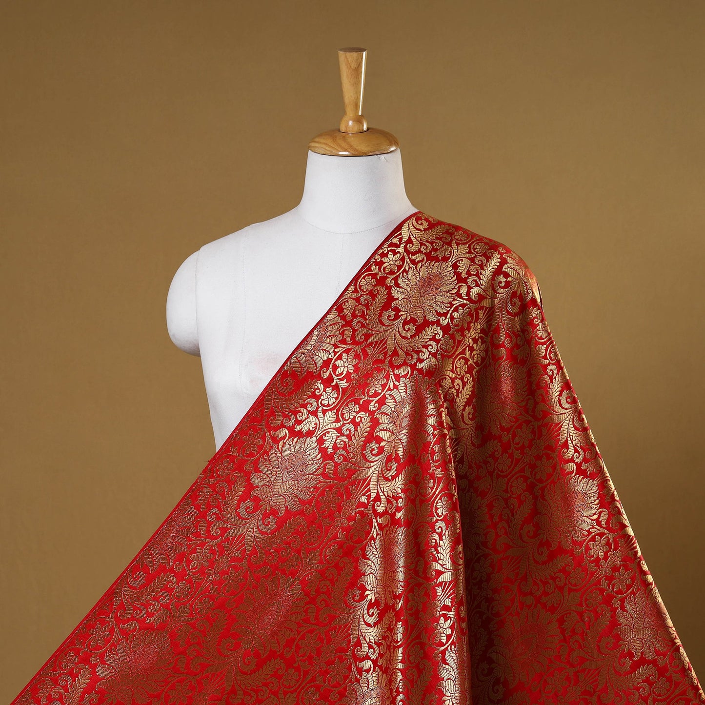 Red - brocade silk banarasi fabric 13 - handcrafted