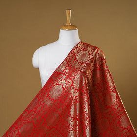 Red - brocade silk banarasi fabric 13 - handcrafted