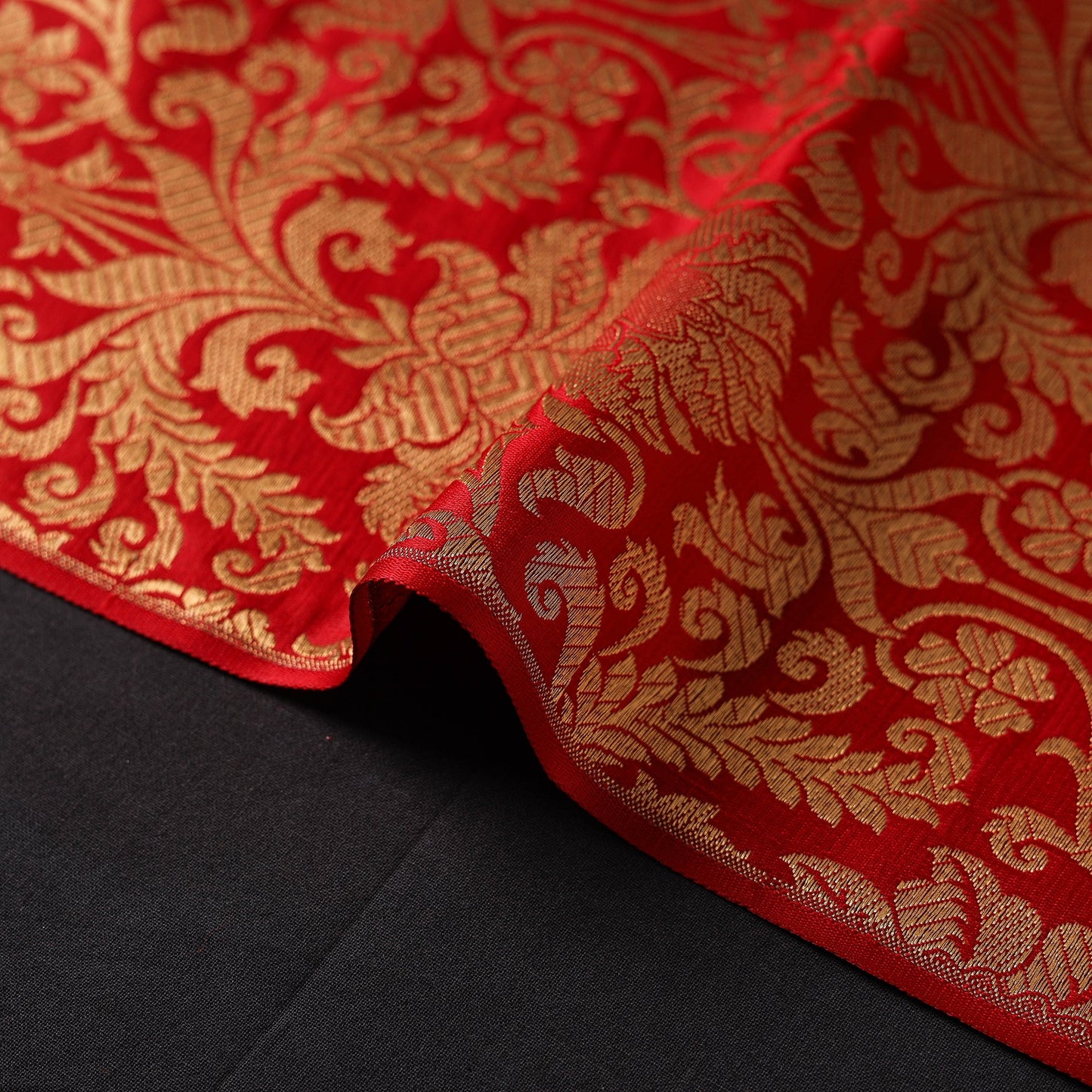 Red - brocade silk banarasi fabric 13 - handcrafted
