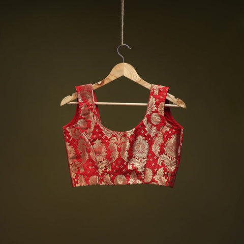 Red - brocade silk banarasi stitched blouse 08 - handcrafted