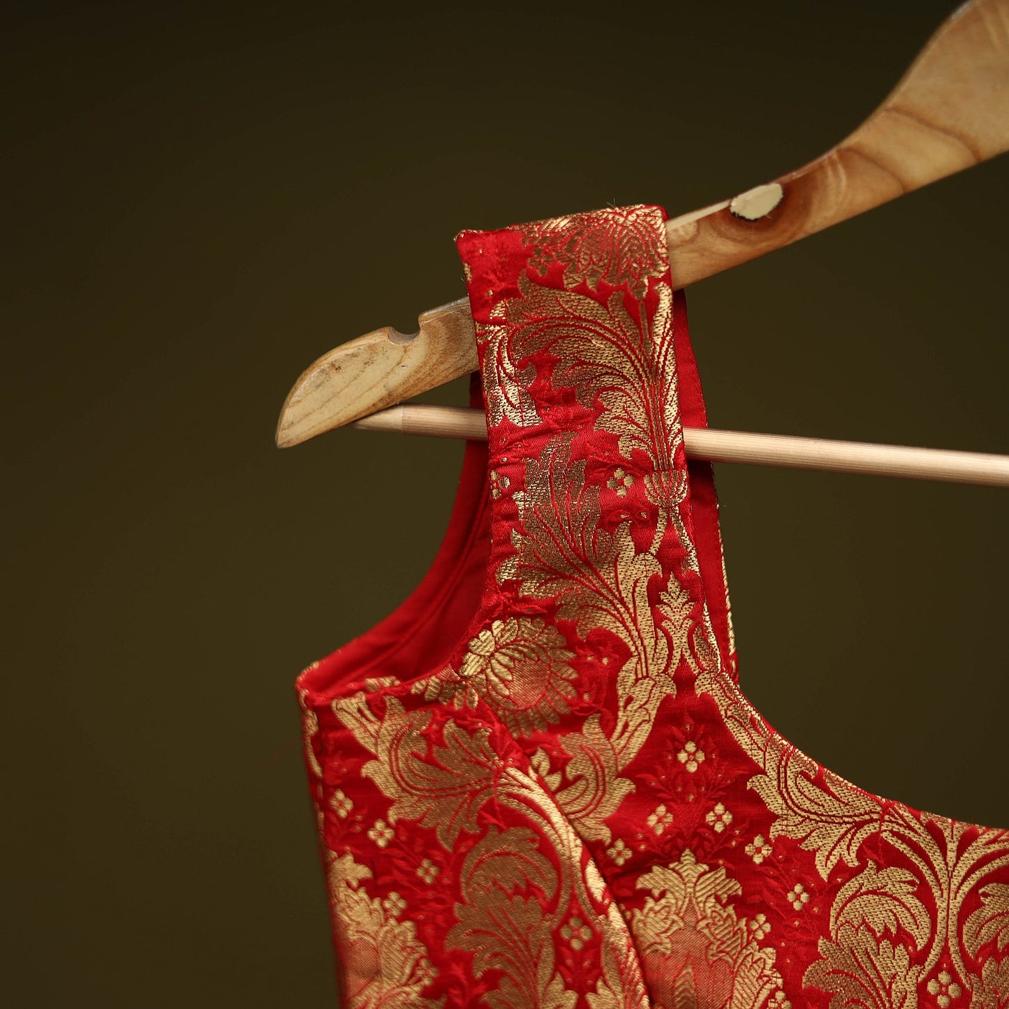 Red - brocade silk banarasi stitched blouse 08 - handcrafted