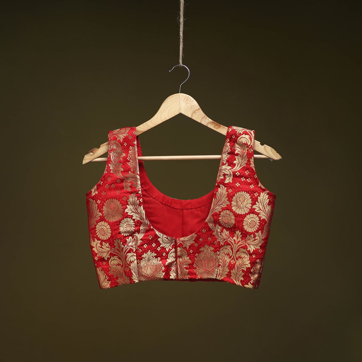 Red - brocade silk banarasi stitched blouse 08 - handcrafted