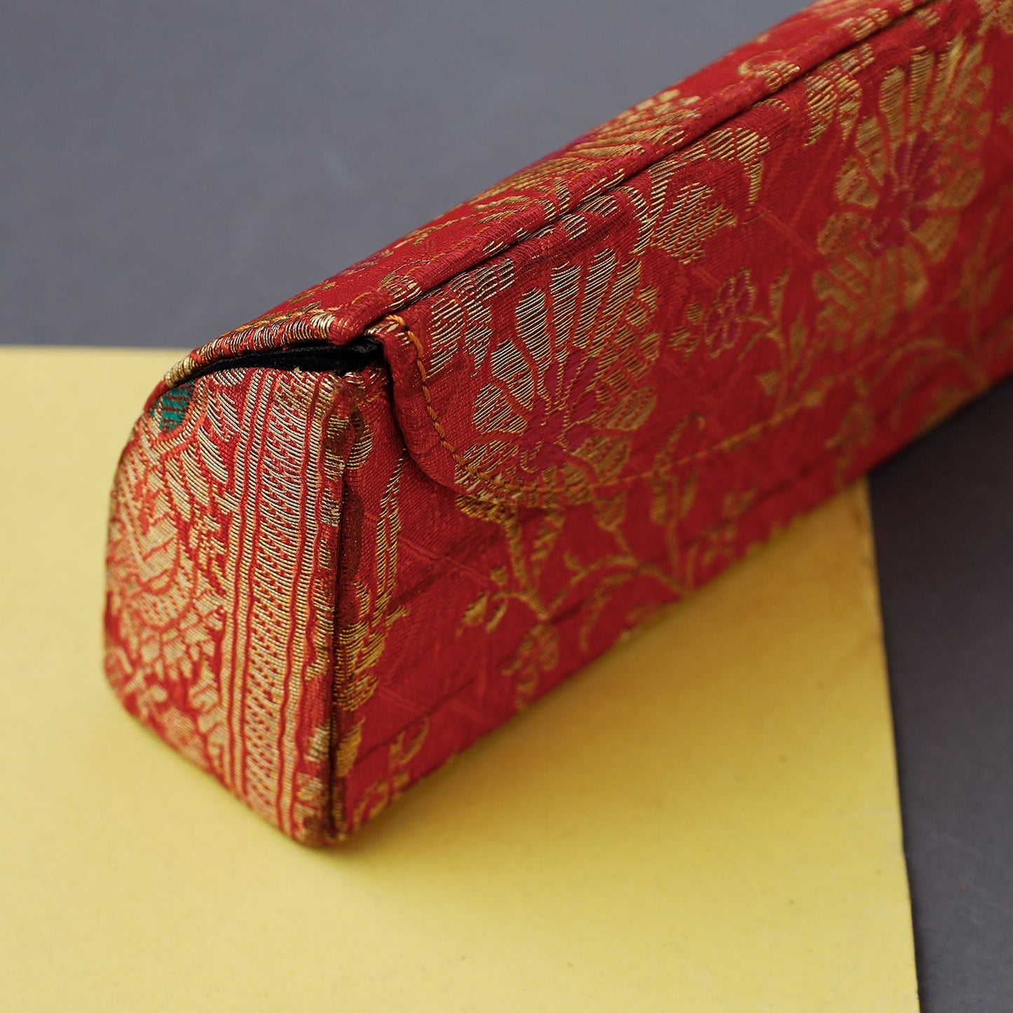 Red Brocade Silk Fabric Embellished Spectacle Case