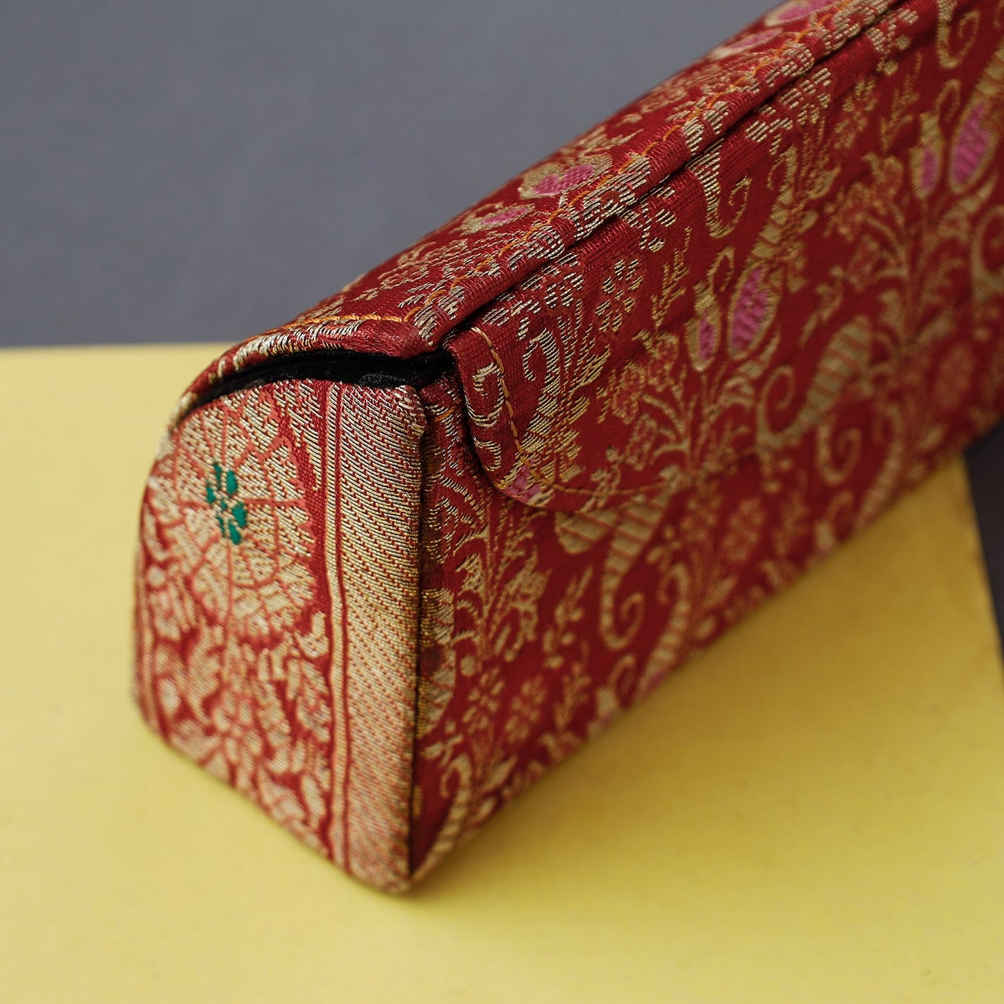 Red Brocade Silk Fabric Embellished Spectacle Case