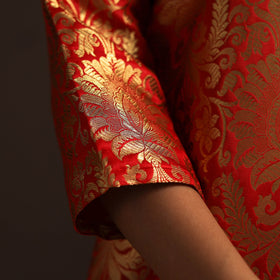Red - brocade silk a-line banarasi kurta 03 - handcrafted