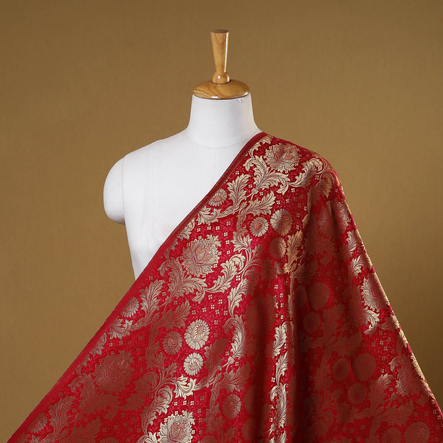 Red - brocade silk banarasi fabric 01 - handcrafted