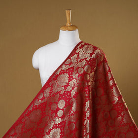 Red - brocade silk banarasi fabric 01 - handcrafted