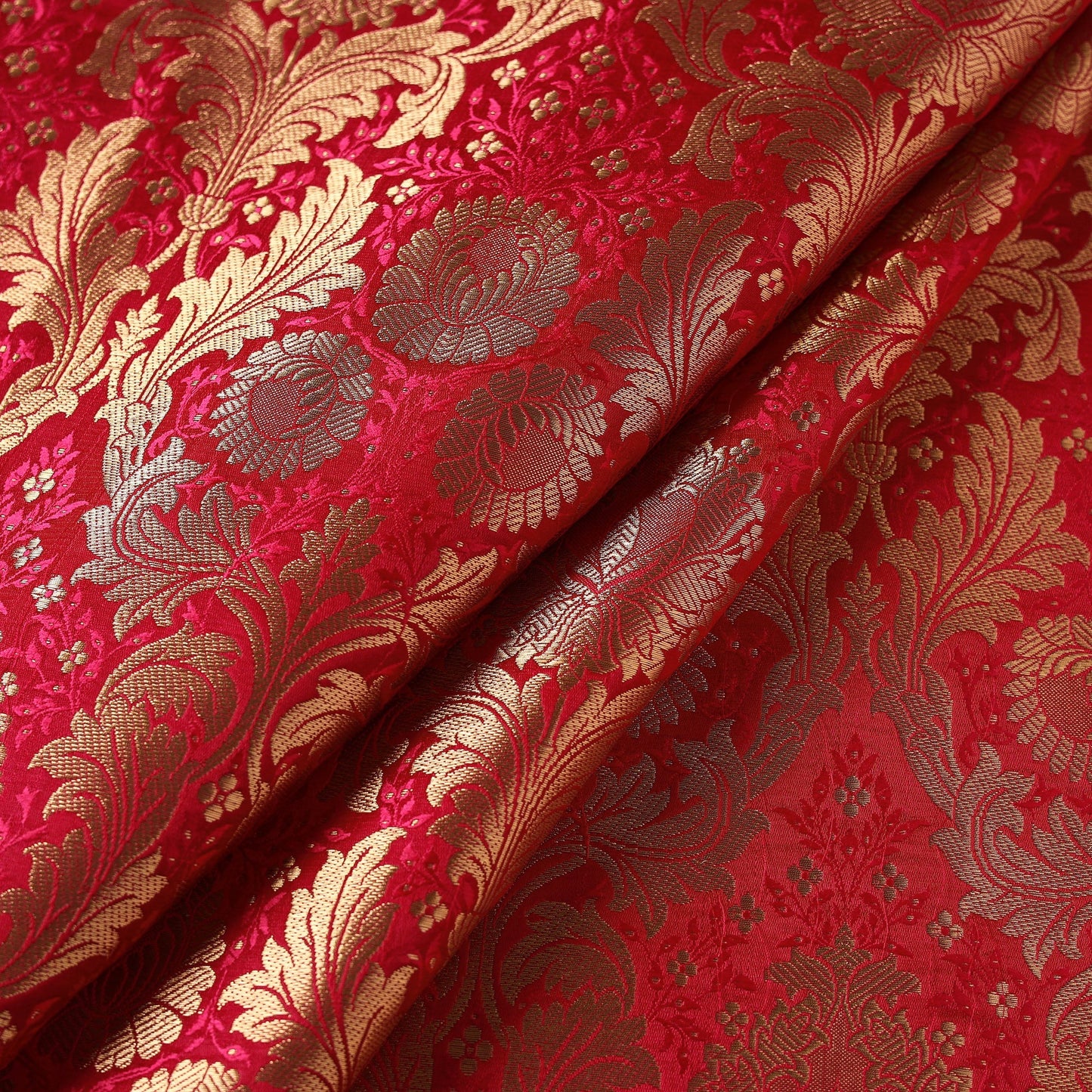 Red - brocade silk banarasi fabric 01 - handcrafted