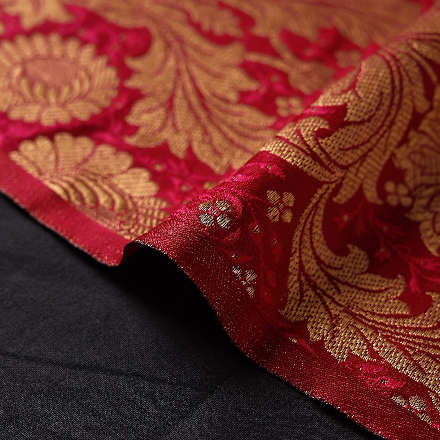 Red - brocade silk banarasi fabric 01 - handcrafted