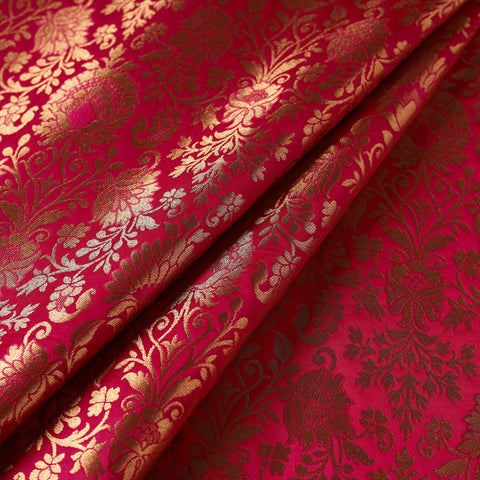 Red - brocade silk banarasi fabric 08 - handcrafted