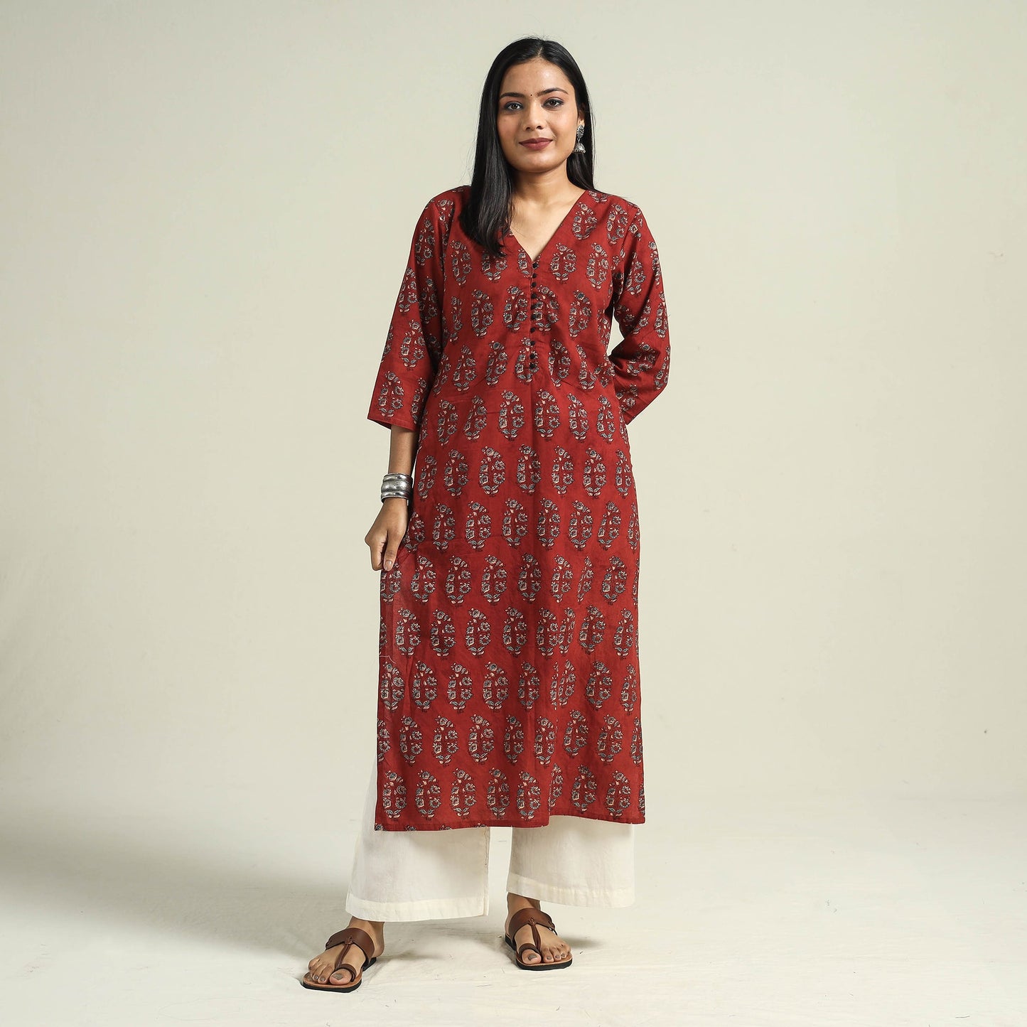 Buy Ajrakh Hand Block Printed Cotton Kurta Online at iTokri.com