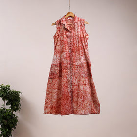 Red - button down cotton batik dress 04 - handcrafted
