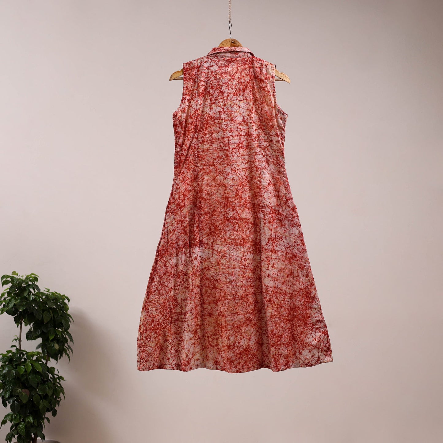 Red - button down cotton batik dress 04 - handcrafted