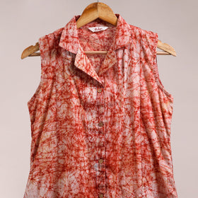 Red - button down cotton batik dress 04 - handcrafted