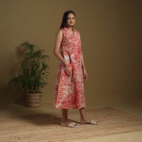 Red - button down cotton batik dress 04 - handcrafted