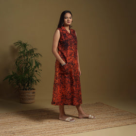 Red - button down cotton batik dress 06 - handcrafted