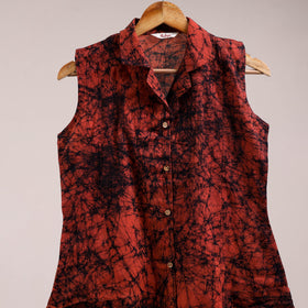 Red - button down cotton batik dress 06 - handcrafted