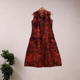Red - button down cotton batik dress 06 - handcrafted